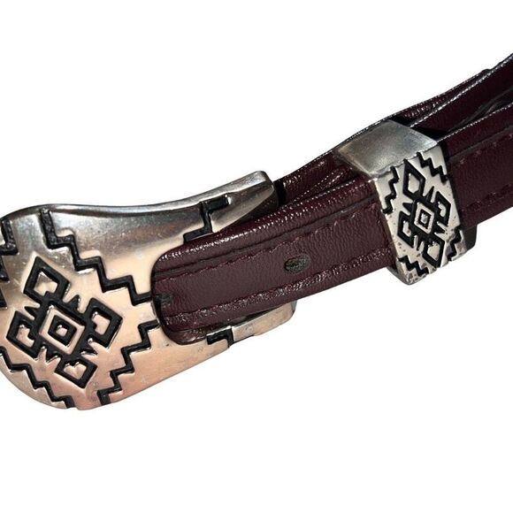 Vintage Genuine Steel Lace Belt Brown w/Silver Hardware Southwestern Belt - Picture 9 of 12